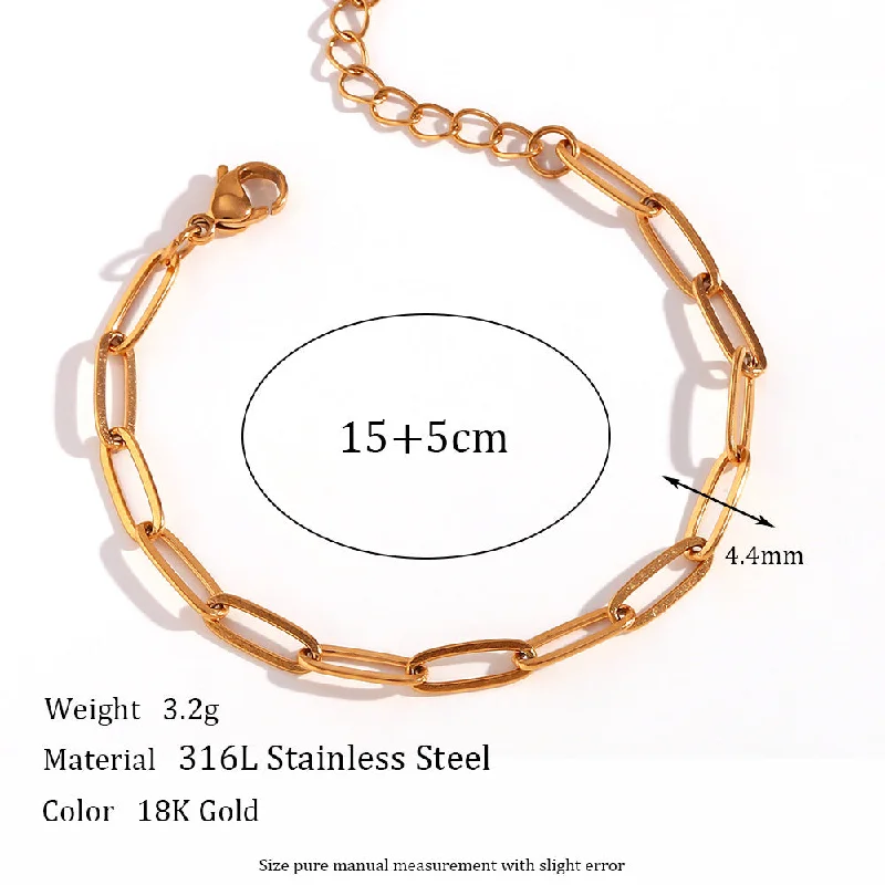 4.4mm paperclip chain - gold bracelet-15cm 5cm