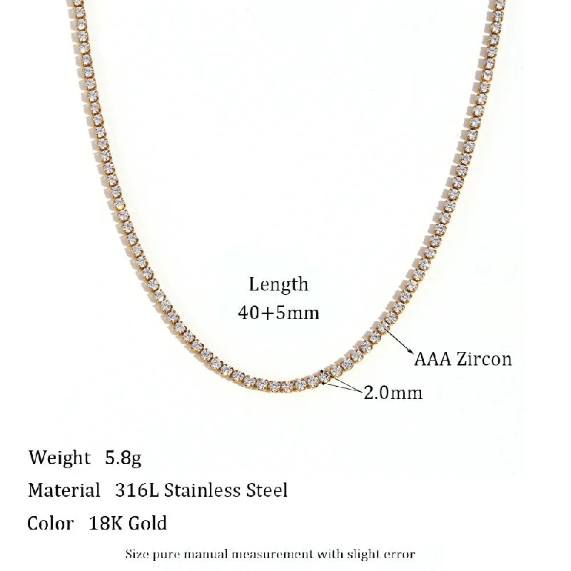 2mm Zircon Necklace 40 5cm-Gold