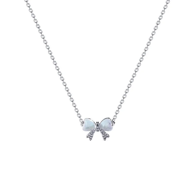 Women’s sapphire necklaces-Simple Style Heart Shape Flower Bow Knot Titanium Steel Copper Plating Inlay Artificial Gemstones Pendant Necklace