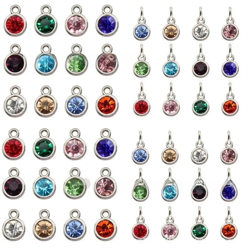 Women’s trendy necklaces-Diamond-encrusted Twelve Birthstone Colored Glass Pendant  Necklace Jewelry DIY Pet Alloy Accessories Jewelry