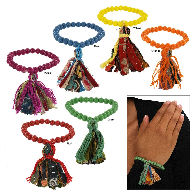 Simple women's bracelet designs -Kantha Tassel Bracelet