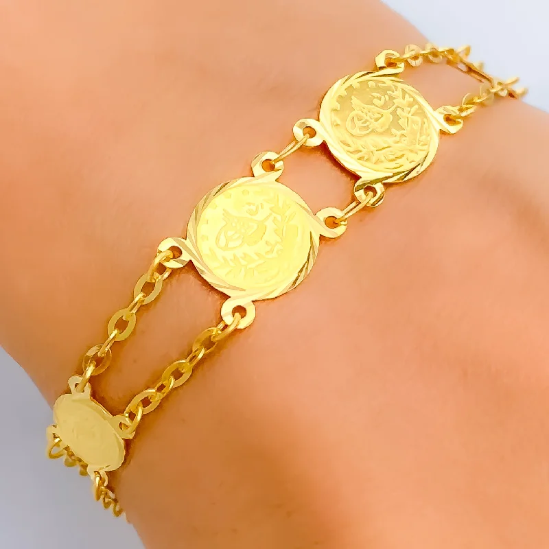 White gold bangles for women -Radiant Graceful 21k Gold Coin Bracelet