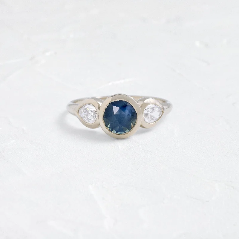 Women’s stackable wedding rings-Moonrise Ring, 1.76ct. Round Cut Blue Nigerian Sapphire