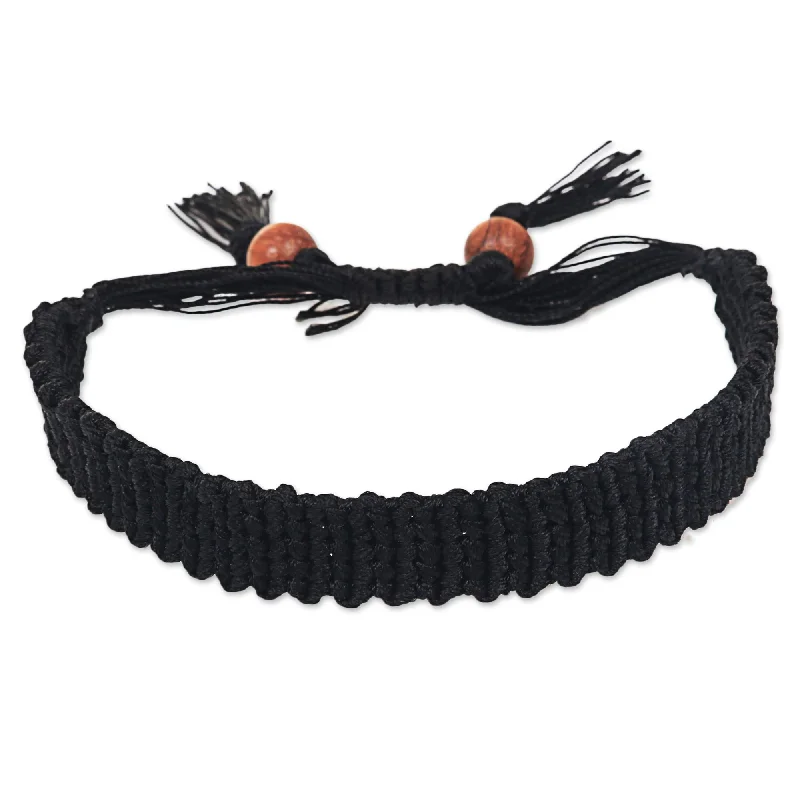 Rose gold women's bracelets -Braided Black Wood Bracelet