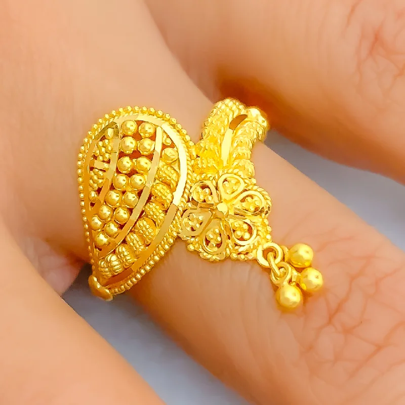 Women’s designer engagement rings-Distinct Tasseled Paisley 22K Gold Ring