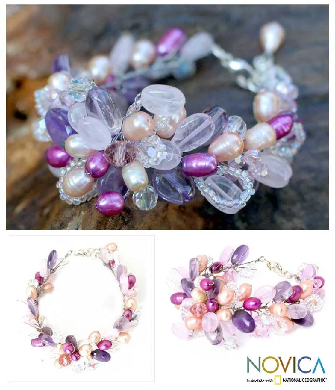 Gold-plated women's bangles -Lavender Romance Pearl Beaded Bracelet