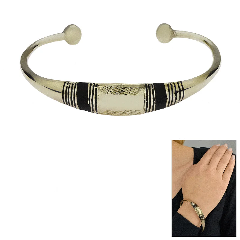 Custom-made women's bangle designs -Tuareg Ebony & Coin Silver Cuff Bracelet