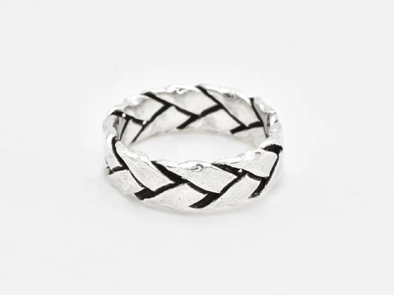 Women’s diamond stack rings-Silver Braided Band - Twisted Braid Ring - Silver Celtic Band