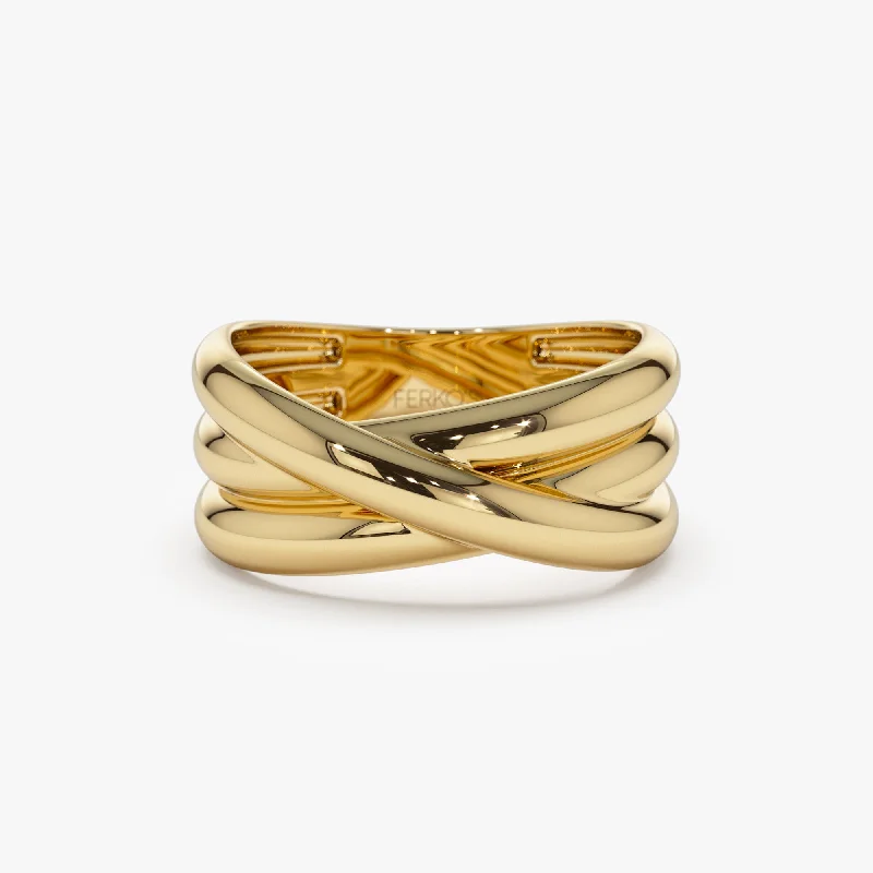 Women’s eternity rings-14k Solid Gold Multi-strand Crossover Ring