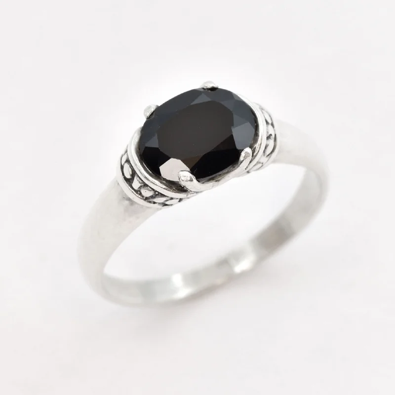 Women’s black diamond rings-Black Onyx Ring - Natural Onyx Ring - Vintage Onyx Ring