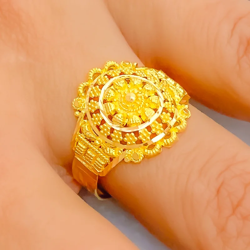 Women’s unique rings-Classic Beaded Flower 22K Gold Ring