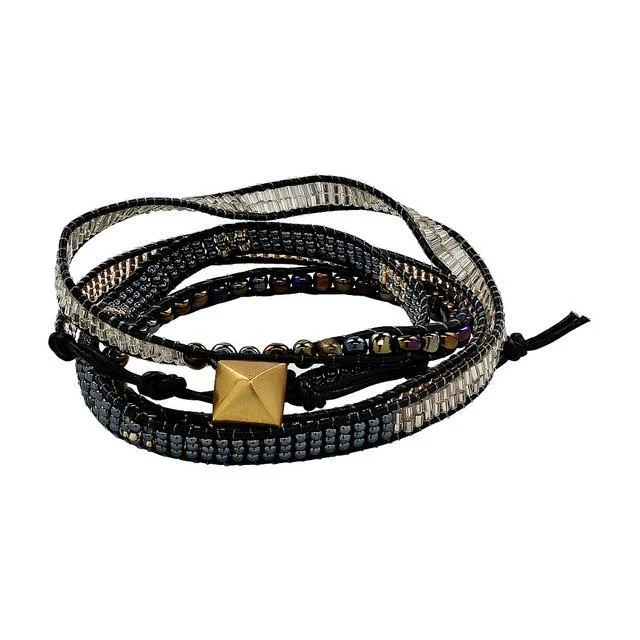 Set of women's bangles -Moraa Onyx 4x Wrap Bracelet