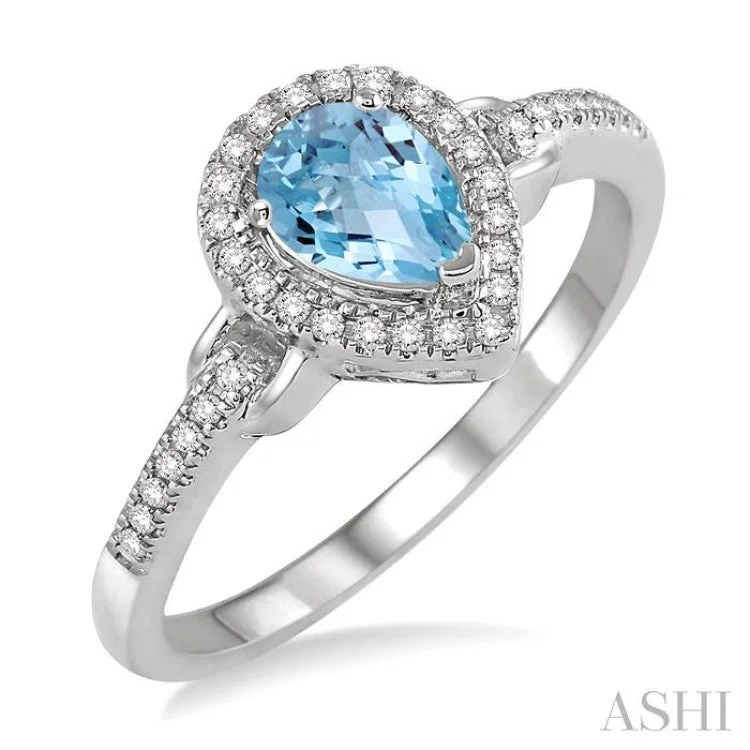 Affordable engagement rings for women -7x5 MM Pear Shape Aquamarine and 1/6 Ctw Round Cut Diamond Ring in 14K White gold