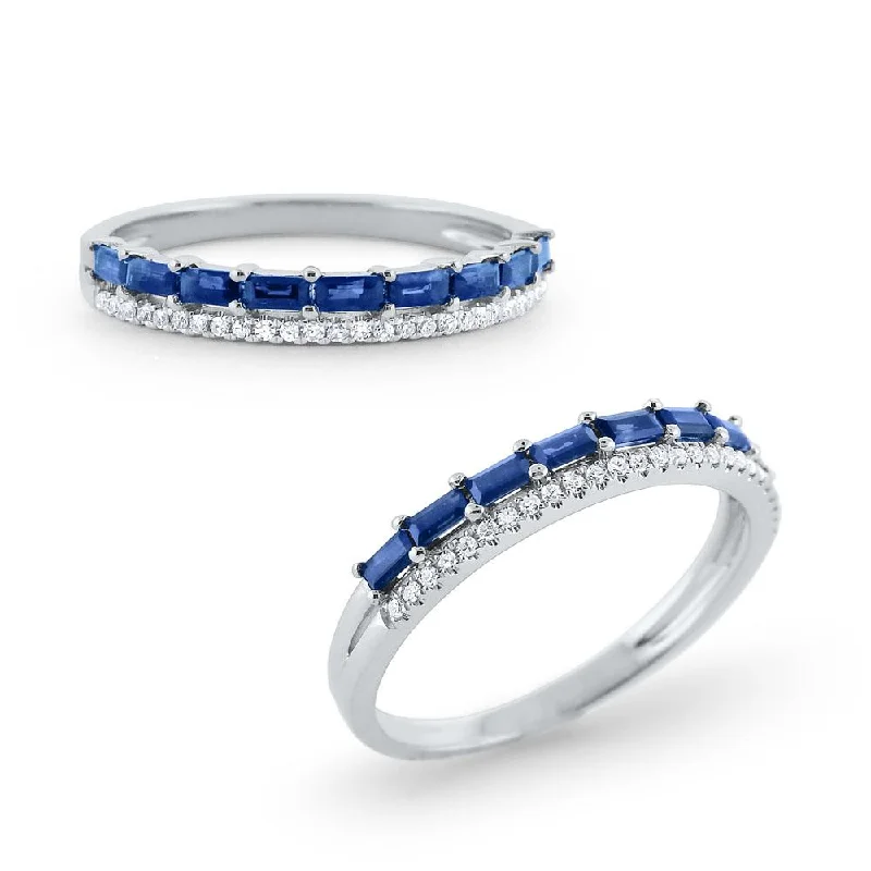 Engagement rings with three stones for women -Sapphire & Diamond Band Set in 14 Kt. Gold