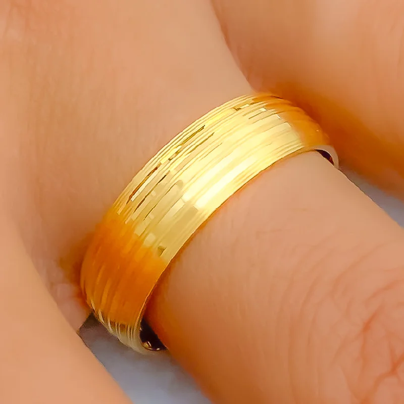 Women’s floral rings-Glossy Fine Lined 22k Gold Band