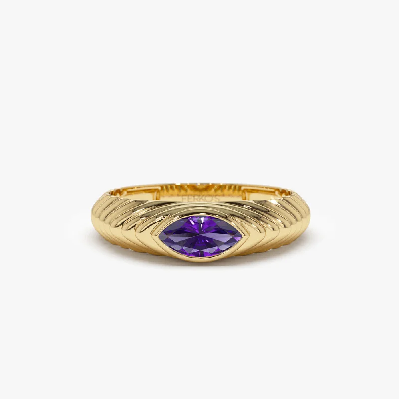 Women’s wedding rings-14k Marquise Shape Amethyst Beveled Ring