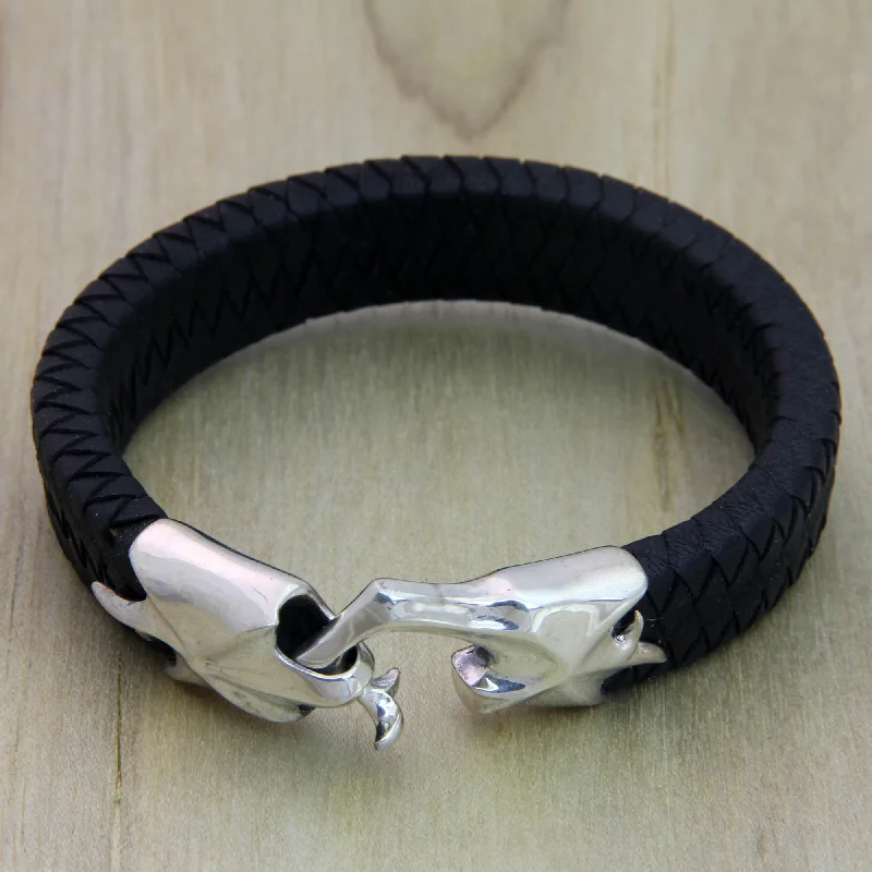 Simple classic women's bangles -Hand in Hand Men's Braided Leather Bracelet