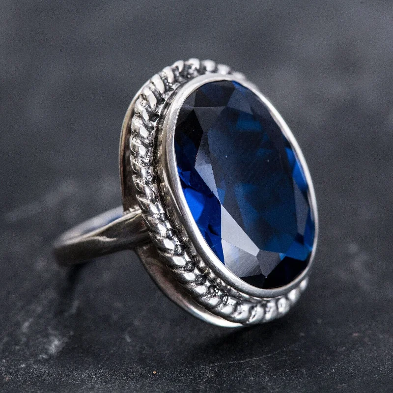 Women’s cocktail diamond rings-Large Sapphire Ring - Royal Blue Ring - Vintage Cocktail Ring