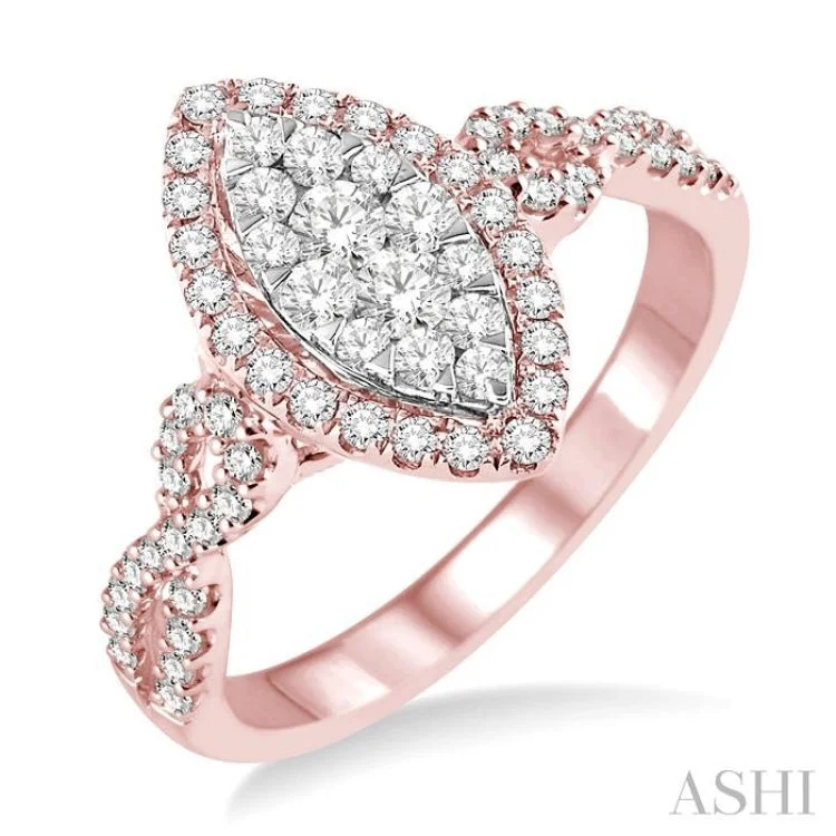 Vintage-inspired engagement rings for women -3/4 ctw Marquise Shape Diamond Lovebright Ring in 14K Rose and White Gold