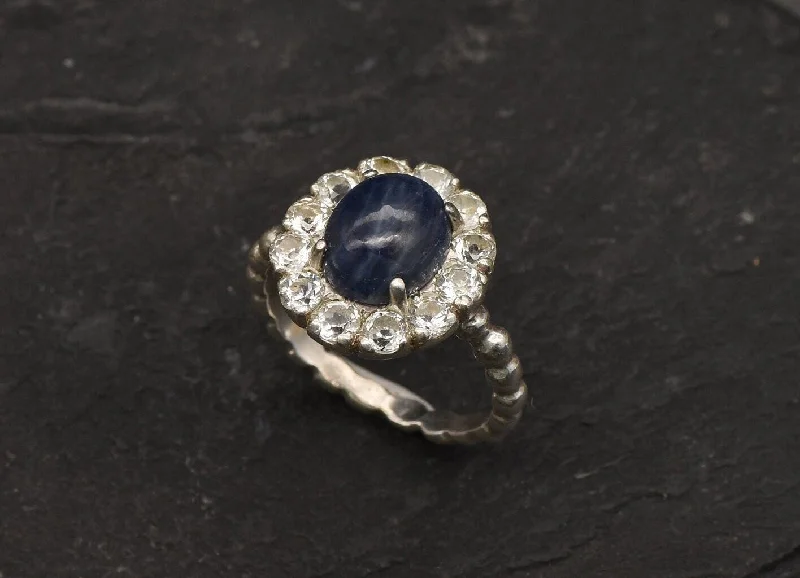 Women’s minimalist engagement rings-Genuine Sapphire Ring - Blue Flower Ring - Cocktail Sapphire Ring