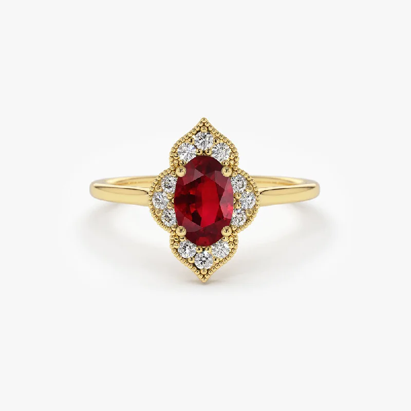 Women’s elegant rings-14k Victorian Genuine Ruby Ring