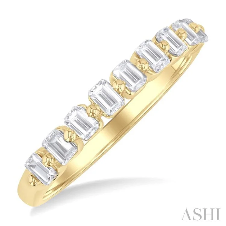 Engagement rings with diamond accents for women -3/4 ctw Half Eternity Emerald Cut Diamond Fashion Band in 14K Yellow Gold