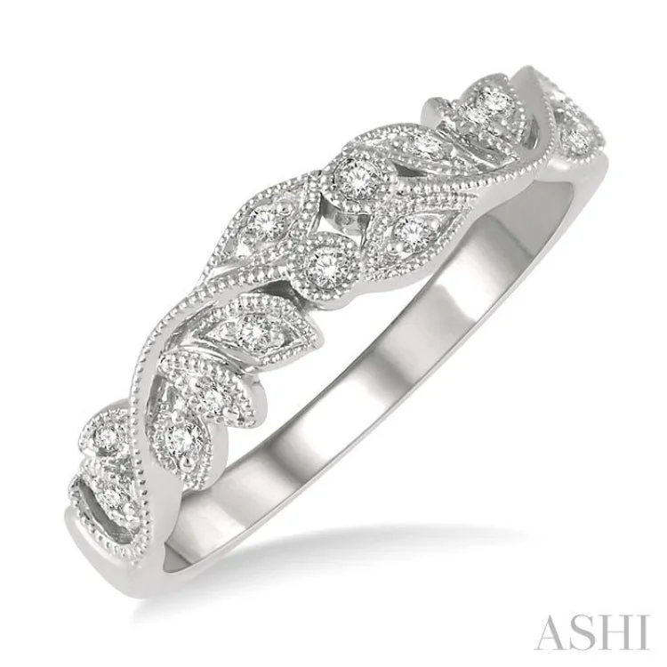 Engagement rings with intricate band design for women -1/10 ctw Round Cut Diamond Wedding Band in 14K White Gold