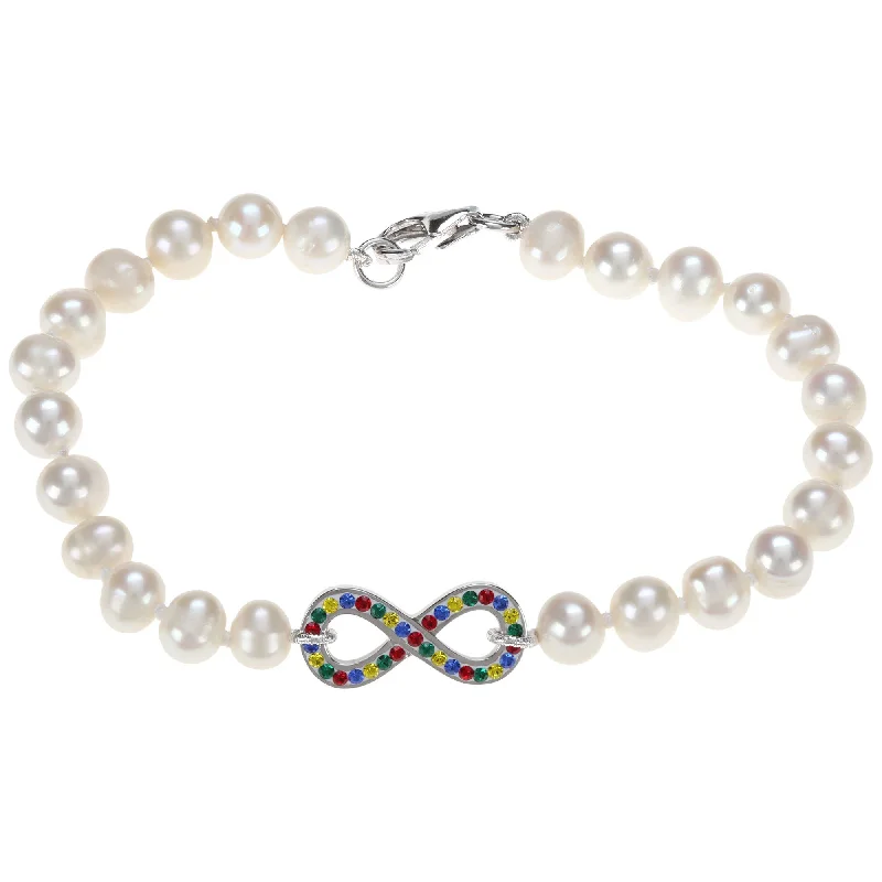 Personalized women's bangles -Infinite Hope Autism Ribbon Pearl & Sterling Bracelet