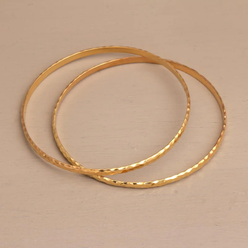 Simple women's bracelet designs -Slim Radiant Shine 2 Gold Plated 925 Slim Half Hoop Bangle Bracelets from Bali