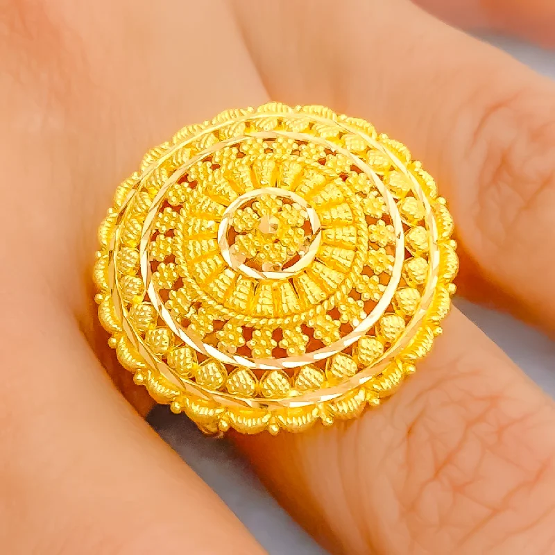 Women’s luxury rings-Ornate Dome Flower 22k Gold Statement Ring