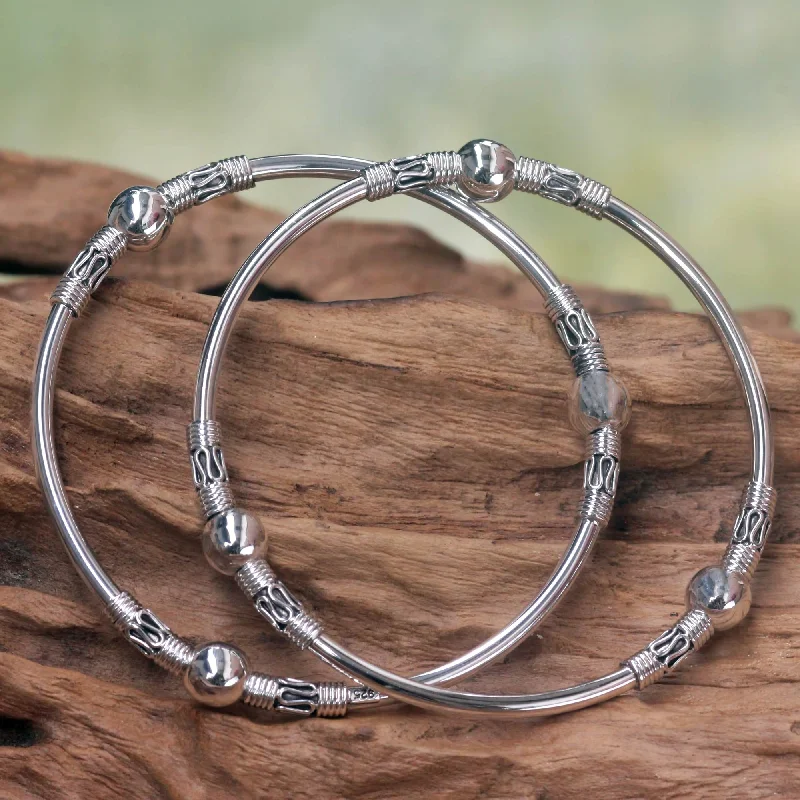 Bohemian style women's bracelets -Ubud Moons Sterling Silver Bangle Bracelet