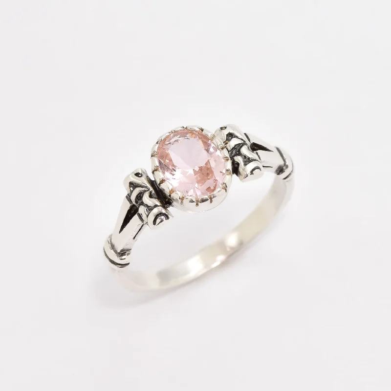 Women’s two-tone rings-Morganite Ring - Pink Vintage Ring - Oval  Morganite Ring