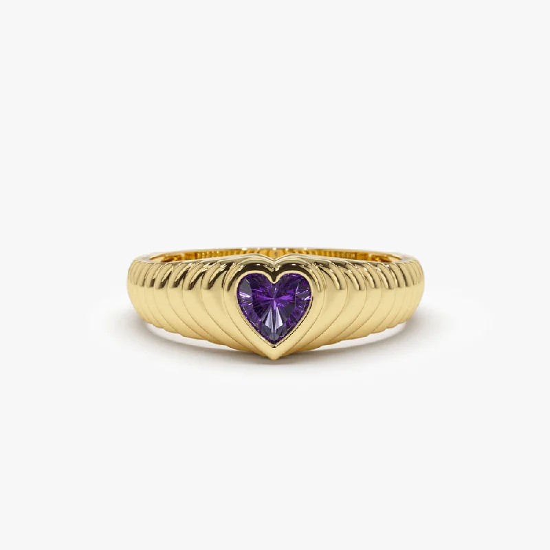 Women’s silver rings-14k Heart Shape Amethyst Beveled Ring