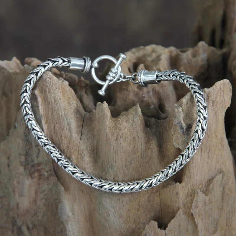 Wedding jewelry bangles for women -Dragon Tail Sterling Silver Men's Chain Bracelet