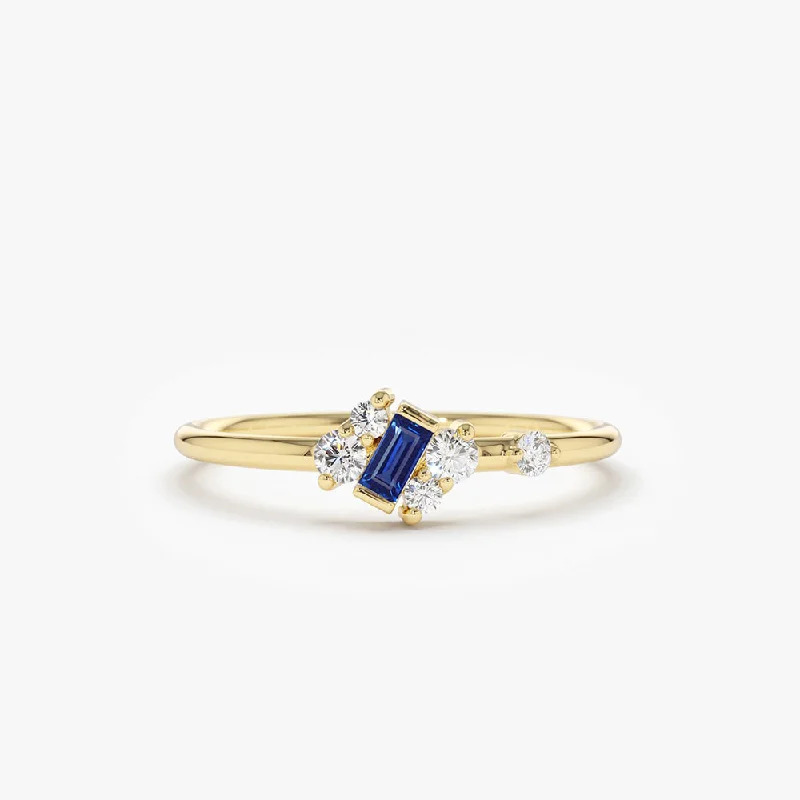 Women’s cocktail diamond rings-14K Gold Slanted Baguette Sapphire Ring