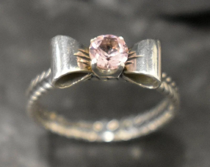 Women’s bold rings-Pink Ribbon Ring - Morganite Ring - Vintage Bow Ring