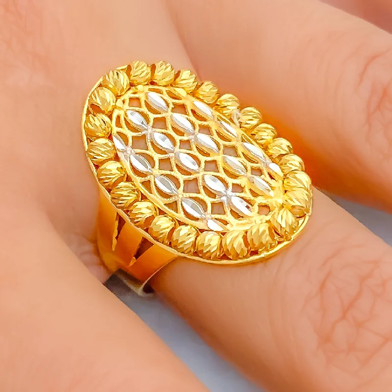 Women’s unique rings-Intricate Two-Tone 22k Gold Ring