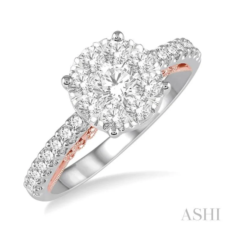 Engagement rings with side stones for women -1.00 ctw Round Diamond Lovebright Vintage Solitaire Style Engagement Ring in 14K White and Rose Gold