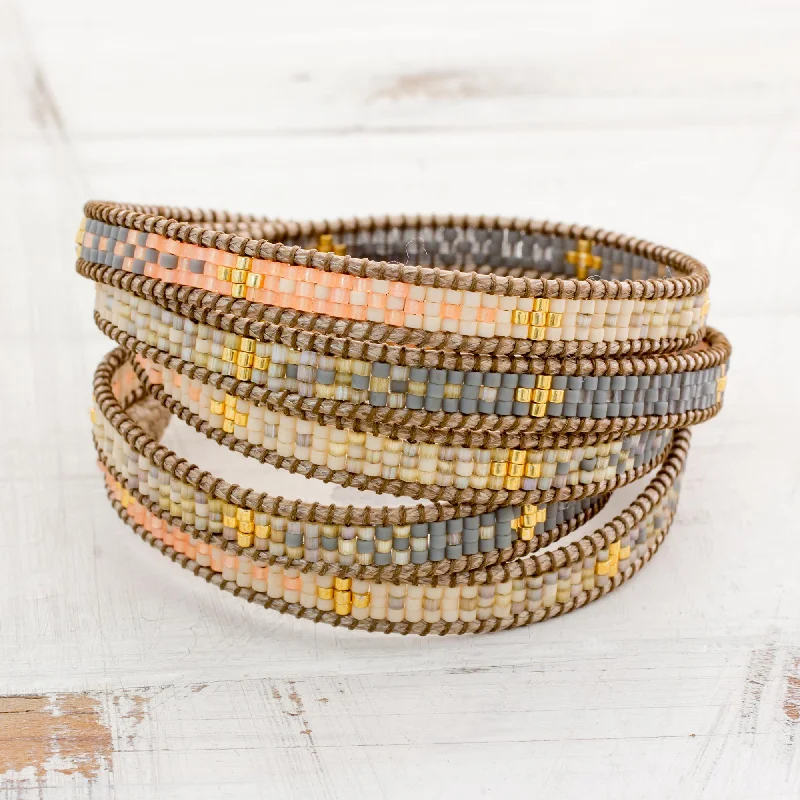 Multi-layer women's bracelets -Cerro de la Cruz in Grey Glass Bead Bracelet