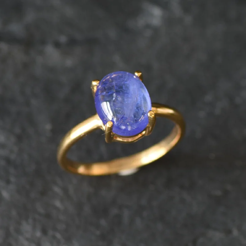 Women’s cocktail rings-Gold Tanzanite Ring - Purple Oval Ring - December Birthstone Ring