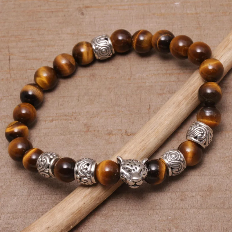 Handmade women's bracelets -Leopard Strength Men's Silver & Tiger's Eye Bracelet