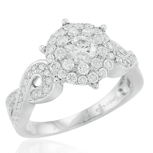 Engagement rings with round-cut center stone for women -14KW 1.00CTW DIAMOND FLEUR RING