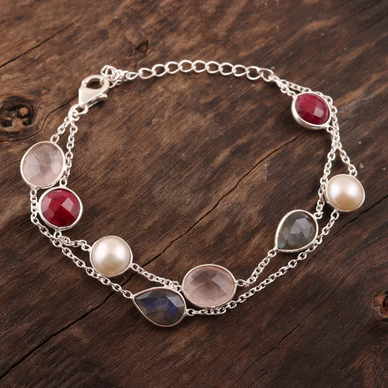 Night party bangles for women -Glamorous Glisten Multi-Gemstone Station Strand Bracelet from India