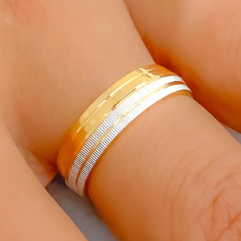 Women’s statement rings-Glossy Two-Tone Versatile 22k Gold Band