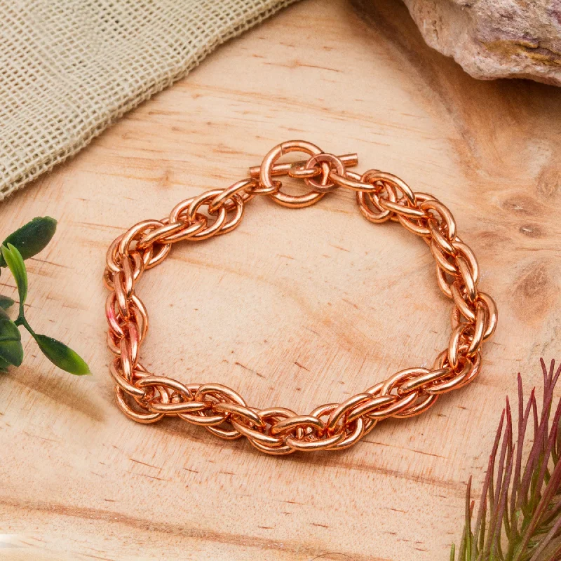 Women's charm bracelets -Bright Connection Handcrafted Copper Rope Chain Bracelet from Mexico