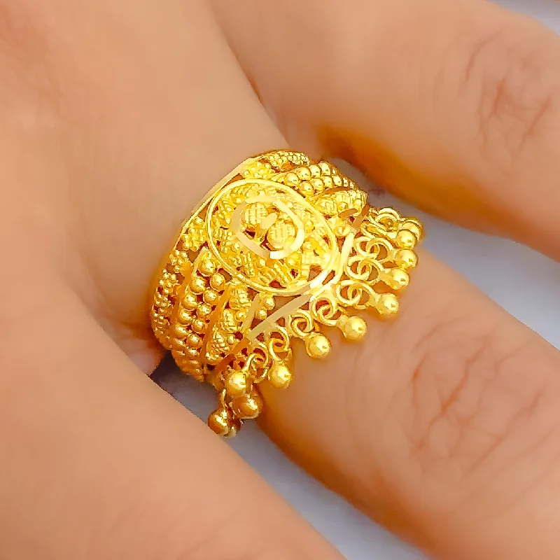 Women’s halo engagement rings-Decorative Beaded Tasseled 22K Gold Ring