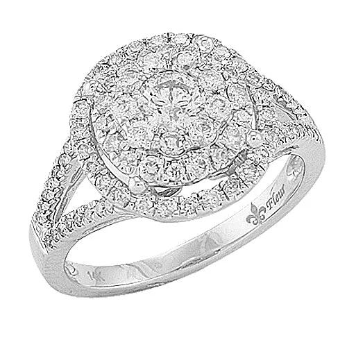 Engagement rings with three stones for women -14KW 1.05CTW DIAMOND FLEUR RING [0.27CT CTR]