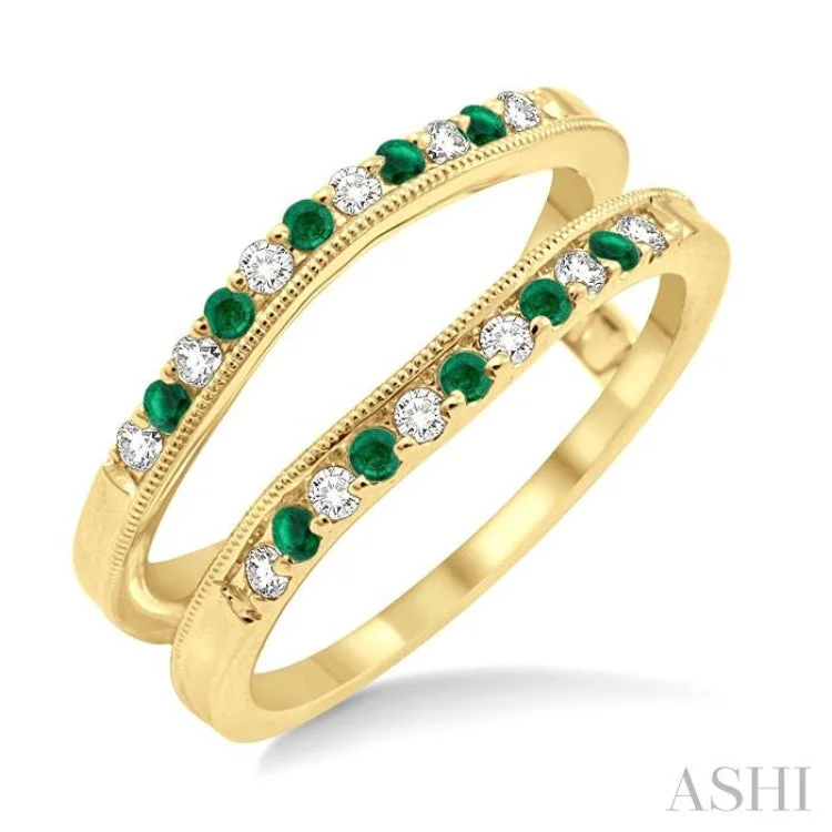 Engagement rings with platinum halo for women -1.45 MM Emerald and 1/6 ctw Round Cut Diamond Precious Insert Ring in 14K Yellow Gold