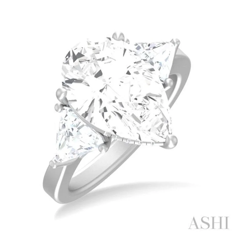 Engagement rings with two-tone band for women -1.00 ctw Pear Shape Trillion Cut & Round Cut Diamond Semi Mount Engagement Ring in 14K White Gold