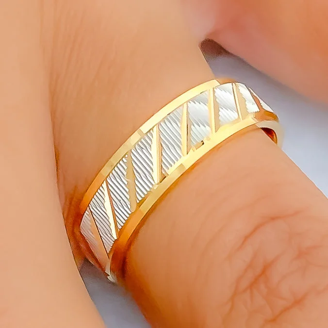 Women’s stackable gemstone rings-Shimmering Dual Tone Checkered 22k Gold Band